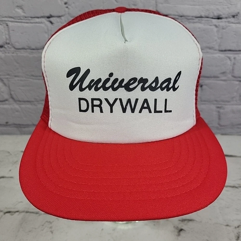Vintage Trucker Hat Universal Drywall Mens OSFA Red Mesh Snapback Cap